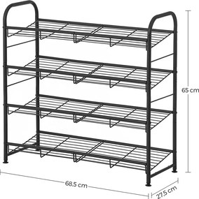 Regał na buty IRON, 4 półki, 68,5x27,5x65 cm, czarny SongmicsHome