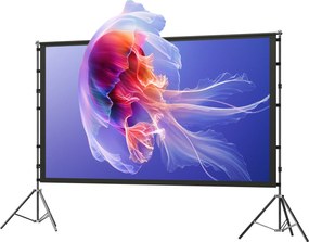 HOMCOM 254 cm 16:9 HD 4K/8K ekran projekcyjny ze statywem, przenośny dwustronny ekran ze składanymi statywami, biały | Aosom PL
