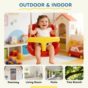 AIYAPLAY Regulowana huśtawka dla niemowląt, rosnąca z dzieckiem — siedzisko z oparciem i barierką bezpieczeństwa, dla dzieci 9-36 miesięcy, Czerwony | Aosom PL