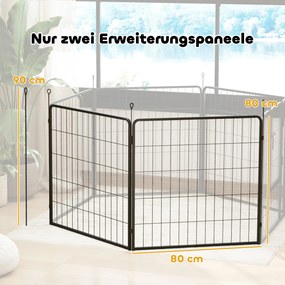 PawHut Zestaw 2 paneli rozszerzających dla kojca dla szczeniąt, Panele ogrodzeniowe, Plac zabaw dla zwierząt, Kojec dla psów ze stali, Czarny