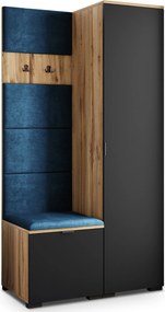 Masseno Garderoba LORI 95/181/51 cm Nowoczesna Szafa do Przedpokoju Dąb wotan, MONOLITH 77 (Niebieski)