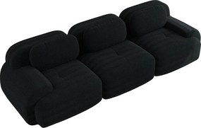 Prosta sofa z zaokrąglonymi podłokietnikami - Sofa 3-osobowa z oparciem i poduszkami dekoracyjnymi - czarny sztruks
