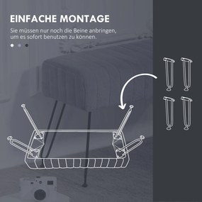 HOMCOM Ławka, Pikowane Siedzisko, Okładka z Sztucznego Futra, Metalowe Nogi, do 120 kg, 82x30x47 cm, Szary/Czarny