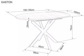 Rozkładany stół jadalniany GASTON 100(135)x100 cm, czarny dekor marmurowy