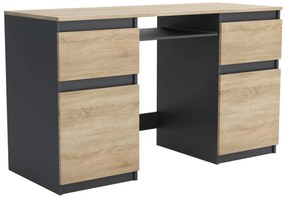 Biurko komputerowe młodzieżowe szkolne 140 cm z półką szufladami REMI2 Antracyt/Dąb Sonoma