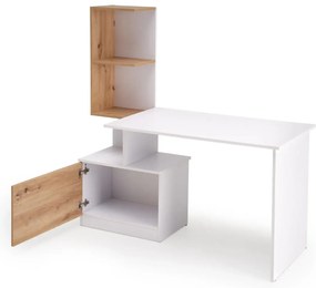 Biurko komputerowe MISO białe/dąb artisan z regałem HALMAR