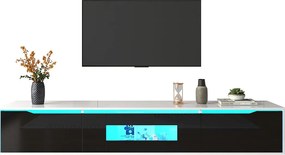 Nowoczesna szafka RTV z 3 drzwiami w połysku, oświetlenie LED, płyta wiórowa, kolor: czarny i biały