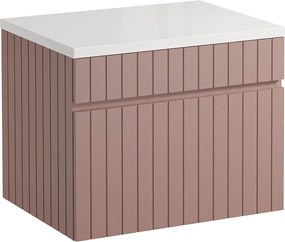 Szafka pod umywalkę wisząca ryflowana różowa z blatem - 60 cm - SATARA