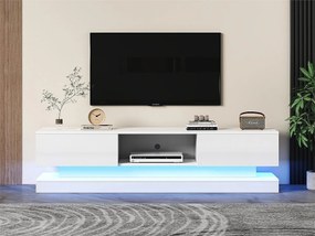 Meble TV z LED 160 cm - 2 szuflady i 1 otwarta przegroda - odpowiednie do TV 60" - Biały