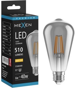 Mexen Vintis żarówka filament LED E27, ST64, 6W, Ciepła - 2700K, 510 lm, smoke - L152-E27-0627-70