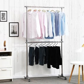 SongmicsHome Stojak na ubrania dwupoziomowy JASON, 93x49x113-198cm, srebrna