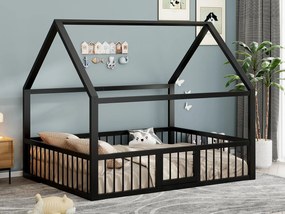 Łóżko domkowe dziecięce 140 x 200 cm - rama łóżka metalowa - z barierkami - Czarny​ (materac nie jest wliczony w cenę)