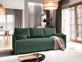 Masseno Sofa MESTOR z funkcją spania i pojemnikiem na pościel, Rozkładana sofa - Butelkowa zieleń, POSO 14
