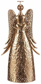 Świąteczna metalowa dekoracja Anioł 42 cm zsercem, złota, 42 cm