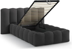 Antracytowe tapicerowane łóżko jednoosobowe ze schowkiem i stelażem 90x200 cm Lupine – Micadoni