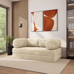Masseno Sofa piankowa ALVIO z funkcją spania, Kanapa z pianki do salonu, Bezmontażowa, Tkanina sztruksowa – Kremowy TILIA 03