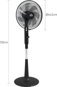 HOMCOM Wentylator stojący cichy z pilotem, 3 tryby pracy, 28 prędkości, funkcja przeciw komarom i oscylacja, czarny | Aosom PL