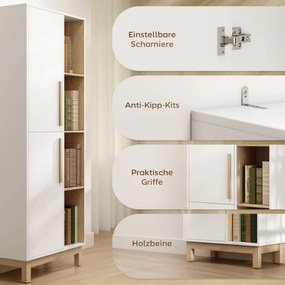 HOMCOM Regał na książki 176 cm, 4 otwarte półki, 2 szafki, wolnostojąca szafka na książki, MDF, biały