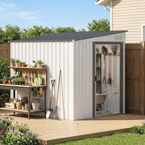 Outsunny Solidny Domek Ogrodowy Metalowy Ocynkowana Szopa na Narzędzia i Rowery z Dachu Jednospadowym i Fundamentem, Biały | Aosom PL