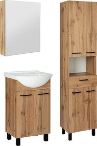 Zestaw Łazienkowy Szafka z Umywalką 50cm Słupek 50cm Szafka z Lustrem Dąb Wotan Lupo Wotan