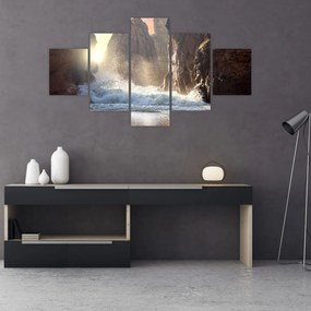 Obraz - Skały i fale oceanu (125x70 cm)