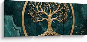 Obraz – Złote drzewo życia w marmurze (z zegarem) (90x30 cm)
