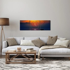 Obraz mostu o zachodzie słońca (z zegarem) (90x30 cm)