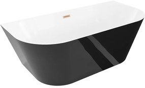 Mexen Oval+ wanna wolnostojąca przyścienna 170 x 80 cm, biała/czarna, przelew miedź szczotkowana - 52681708075-65