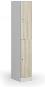 Szafka skrytkowa, 2 schowki, 1850 x 300 x 500 mm, demontaż, zamek obrotowy, drzwi laminowane, dąb naturalny