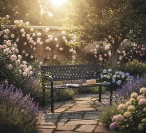 Metalowa czarna ławka ogrodowa C6-Z69