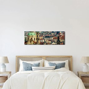 Obraz - Panorama Pragi (z zegarem) (90x30 cm)