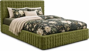 Zielone łóżko welurowe z drewnianym stelażem L1-T18