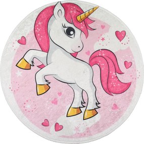 Różowy dywan dziecięcy odpowiedni do prania ø100 cm Pink Unicorn – Vitaus