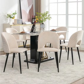 Zestaw 6 krzeseł do jadalni z beżowego aksamitu z oparciem i regulowanymi nogami