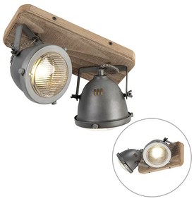 Inteligentny reflektor industrialny szary z drewnem w komplecie z 2 żarówkami WiFi GU10 - EmadoPrzemysłowy Oswietlenie wewnetrzne