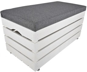 Pufa kufer skrzynia z kółkami drewniana sosnowa siedzisko 80cm malowana biała
