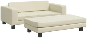 Kremowa sofa dla dziewczynki z podnóżkiem z ekoskóry - Lanco