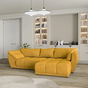 Masseno Narożnik ORENTI z funkcją spania i pojemnikiem na pościel Narozniki L, Rozkładana sofa - Żółty, MATT VELVET 48