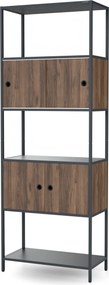 Regał na segregatory z szafką zamykaną, biurowy, otwarte półki, metalowy antracytowy/orzech, 800x2200x400 mm: ARIEL Eco Design