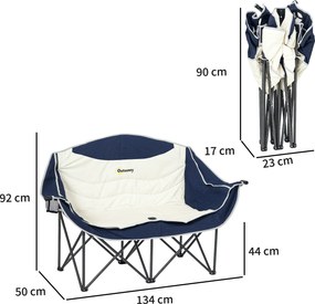 Outsunny Składany fotel 2-osobowy kempingowy z uchwytem na napoje, torbą transportową, do 250 kg, niebieski | Aosom PL