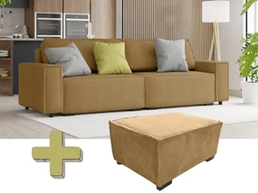Rozkładana sofa trzyosobowa z pufą SMART SET, musztardowa