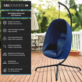 Fotel bujany podwieszany MIADOMODO niebieski, nośność 160 kg