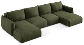 Zielony rozkładany narożnik z tkaniny szenilowej (w kształcie litery U) Leila – Makamii