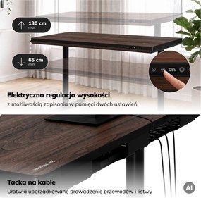 Biurko elektryczne sit-stand z szufladą i ładowarką bezprzewodową Qi czarne/orzech, 1400 mm: ELLIS