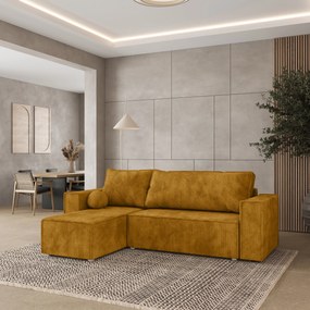 Masseno Narożnik RAVELO z funkcją spania i pojemnikiem na pościel Narozniki L, Rozkładana sofa - Żółty, POSO 01