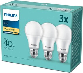ZESTAW 3x LED Żarówka Philips E27/6W/230V 2700K