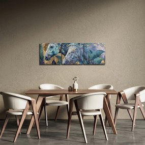 Obraz - Konie na złotym tle (z zegarem) (90x30 cm)