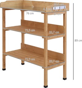 Outsunny stół do roślin z metalową powierzchnią roboczą drewno naturalne 76x37x89cm | Aosom PL