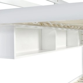 Łóżko piętrowe drewniane - 90x200 cm - z 2 szufladami i półkami - Białe i Różowe (z zasłonami)