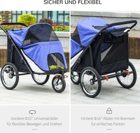 Outsunny Wózek dla Psa Składany Otwierany Dach Poduszka Niebieski Czarny | Aosom PL